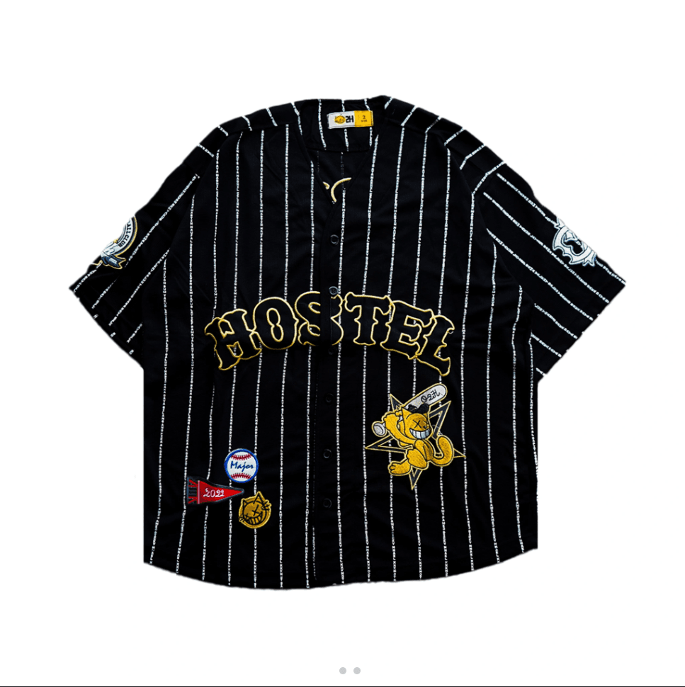O2H Hostel Embroidery Baseball Jersey Black